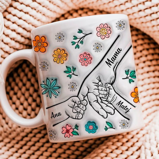 Družinska skodelica z imeni s 3D učinkom – personalizirano darilo za mamo ali babico